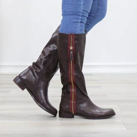 Brown Below Knee Rider Boots Light Faux Fur Inside - Picture 2 of 11